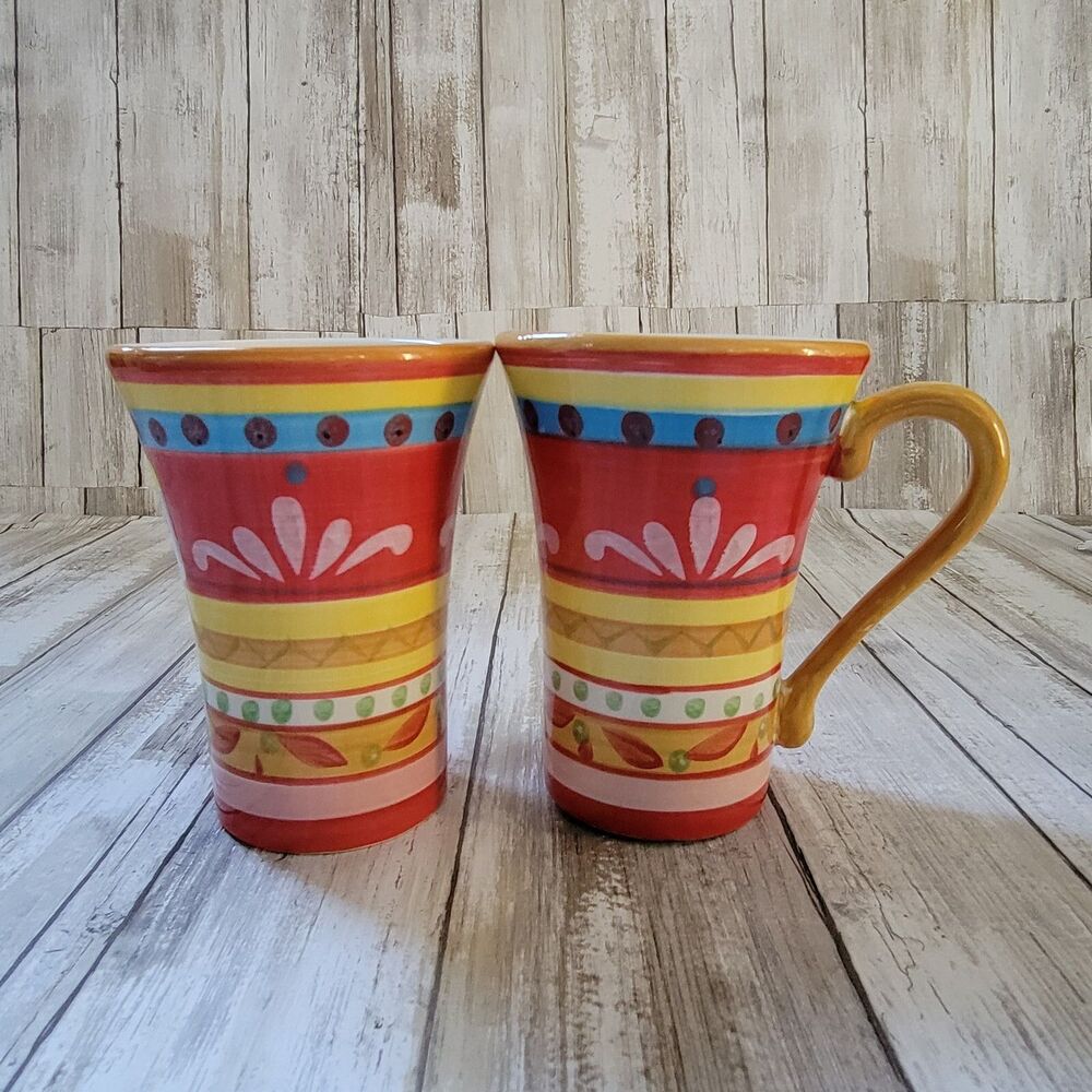 Fitz & Floyd Fiesta Gourmet Tall Coffee Mug Set of 2
